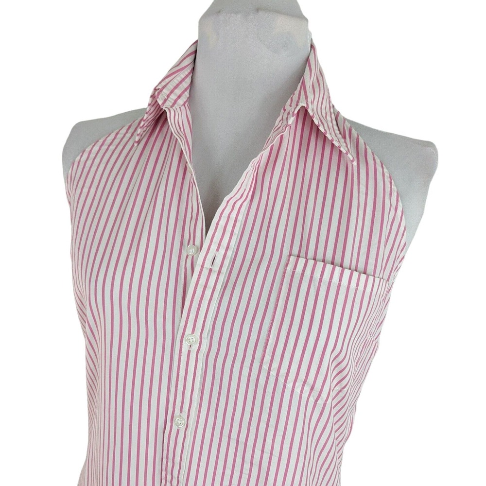 Ralph Lauren Halter Top Button Up Pink White Stripe Preppy Classic Summer 10